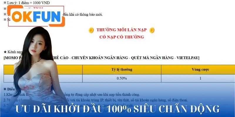 Tận dụng OKFUN thưởng nạp đầu 100% để khởi đầu thuận lợi
